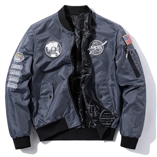 GLYIG Herren NASA Bomber Fliegerjacke Outwear Windbreaker Street Coat, Herren Bomberjacke Casual Herbst Winter Military Jacke und Mäntel Outwear (Color : Grau, Größe : XX-Large)