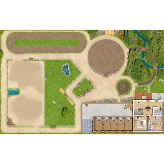 Pferde Spielteppich Ponyranch Deluxe Größe: 220cm x 140cm - Teppich Jungen & Mädchen Kinderzimmer, Kinderteppich für z.B. Schleich®, CollectA... - Grün/Beige/Weiß