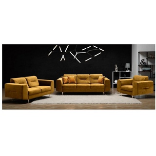 Beautysofa Polstergarnitur VENEZIA, (Sessel + 2-Sitzer Sofa + 3-Sitzer Sofa im modernes Design), mit Metallbeine, Couchgarnituren aus Velours gelb