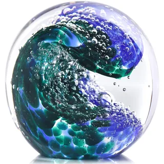 Mundgeblasene Glaskugel aus Glas, Motiv: Ozeanwellen, Stranddekoration, Bürodekoration, Blauer Briefbeschwerer, ideale Stranddekoration für Zuhause, Eignung, Meer, Villa, Aquarium, Ozeanliebhaber,