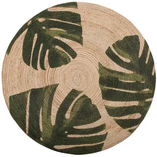 Beliani Teppich, Beige, Naturmaterialien, Baum/Pflanze/Natur, Rund, 140x140 cm, Teppiche & Böden, Teppiche, Flachgewebe-Teppiche