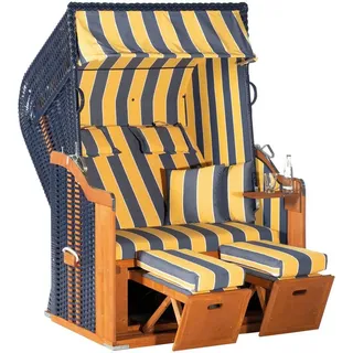 SunnySmart Strandkorb Rustikal 250 Plus, BxTxH: 125x90x160 cm, Halblieger, Ostsee-Modell, (OTTOs Choice), 2-Sitzer, komplett montiert, Oberkorb in einem Stück geflochten blau