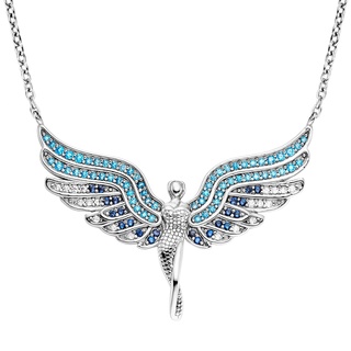 Engelsrufer Damen Halskette aus Sterling Silber mit Engel in Silber und blauen Zirkonia, Karabinerverschluss, nickelfrei, Größe: 40+4 cm, ERN-FLYANGEL-ZIBL