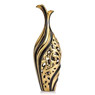Bodenvase gold und schwarz, hoch und schmal, für Wohnzimmer