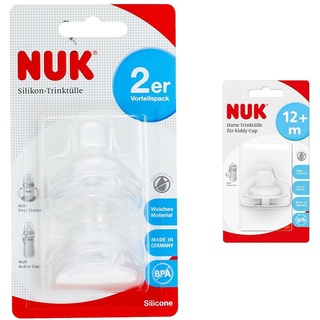 NUK First Choice Soft-Trinktülle, kombinierbar mit allen Flaschen & Harte Trinktülle für Kiddy Cup, 300ml, beißresistent, leichtgängig und auslaufsicher, ab 12 Monaten, BPA frei, weiß