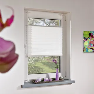 Liedeco® Plissee verspannt mit Klemmträger; 75 x 220 cm weiß (BxH); lichtdurchlässig blickdicht stufenlos verstellbar; leichte Montage ohne Bohren; Klemmen am Fenster; KlemmfixPlissee als Sonnenschutz