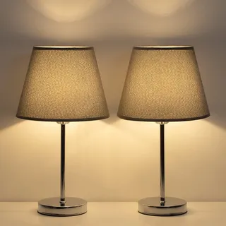 LIANTRAL Nachttischlampen 2er-Set, Modern Tischleuchte, Kleine Tischlampe mit schwarzem Stofflampenschirm Metallrahmen für Schlafzimmer Wohnzimmer Büro, Grau und Silber