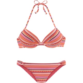 Push-Up-Bikini LASCANA Gr. 42, Cup C, orange (orange, gestreift) Damen Bikini-Sets Ocean Blue mit glitzernden Streifen
