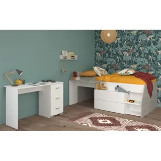 Parisot Jugendzimmer-Set Milky, (Kinderzimmer in weiß, 2-tlg., Set mit Hochbett und Schreibtisch), mit viel Stauraum weiß