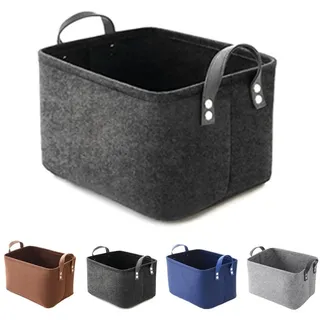 QUBEBU Aufbewahrungsbox Aufbewahrungsbox Aufbewahrungskorb Filz Filzkorb Aufbewahrung Taschen (Waschbar Faltbare Aufbewahrungsbox aus Filz mit Griff, Aufbewahrungskiste für Büro Spielzimmer Kinderzimmer Schlafzimmer), Spielzeugkörbchen Allzweckkorb Regalbox Regalkorb Filztasche grau