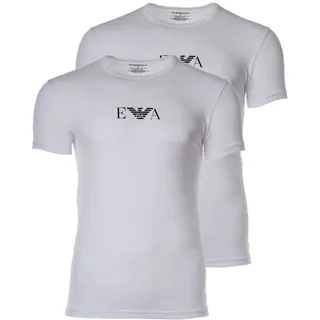 EMPORIO ARMANI Herren T-Shirt Vorteilspack - Crew Neck, Rundhals, Stretch Cotton EA Logo Weiß L 2er Pack (1 x 2P)