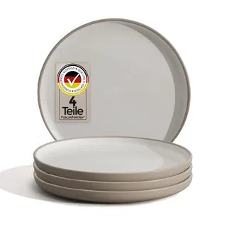 Hausfelder Steingut Speiseteller 4er Set, 27 cm, Nordic Sand | Speiseteller flach 27 cm Beige Sand, Essteller groß Geschirrset Keramik, Spülmaschinenfest & Mikrowellengeeignet