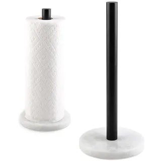 Marmor Küchenrollenhalter Stehend, 32x15cm Küchenpapierhalter, Küchenrolle Halter mit Marmorsockel und Anti-Rutsch-Pad, Paper Towel Holder mit Schwarzer Edelstahlstab für Arbeitsplatte