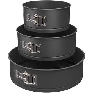 BARGAIN4ALL Kuchenform 18 cm, 20 cm und 22 cm Springform mit Deckel Größen Backform für Backblech Runde Kuchenherstellung Set für Mikrowelle und Küche – Schwarz