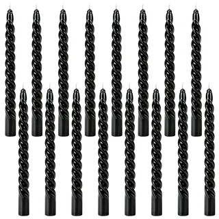 16 Stück Spiralkerzen Schwarz, Lange Spitzkerzen Schwarz, Gedrehte Stabkerzen, Gedrehte Tafelkerzen, Kerzen Aesthetic, Twisted Candle für Chimes Magie Halloween Partydekoration