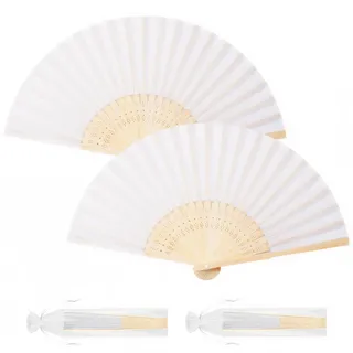 2 Stück Fächer Weiß, Handfächer, Klein Fächer Faltbar, Fächer Stoff Sommer | Handfächer Stabil, Schwarz Chinesische Fächer, für Tanz, Party, Hochzeit Geschenke, DIY Dekoration, Haus Dekorationen