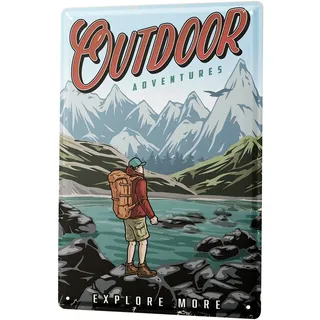 Blechschild Retro - Vintage Metall-Poster für das Wohnzimmer - Camping Berge Motiv - 30 x 40 cm
