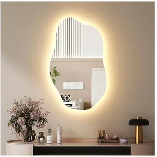 WDWRITTI Schminkspiegel LED Wandspiegel Schminktisch Kosmetikspiegel Asymmetrisch (LED Multifunktionspiegel, Wolke, 52x85cm, 62x90cm), Kalt/Neutral/Warmweiß, Speicherfunktion bunt Wolke2 | 62 cm x 90 cm x 0.5 cm