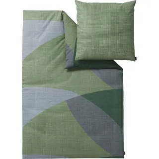 Bettwäsche BUGATTI "Satinbettwäsche bugatti", grün (grün, grau), B/L: 155cm x 220cm, 1 Stk., 1 Stk., Mako-Satin, B/L: 80cm x 80cm, 2, Mako-Satin, Obermaterial: 100% Baumwolle, Bettwäsche, Bettwäsche, mit modernem Formenspiel