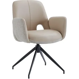 Dieter Knoll Armlehnstuhl, Schwarz, Beige, Metall, Textil, Leder, Echtleder, Rindleder, Drehkreuz, 60x85x62 cm, Sitzfläche 360° drehbar, automatische Rückholfunktion, Esszimmer, Stühle, Esszimmerstühle, Armlehnenstühle