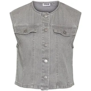 Noisy may Longweste Ärmelloses Design mit Knopfleiste und für Damen Baumwolle Regular Fit Rundhals unifarben atmungsaktiv Knöpfe grau XS (34)