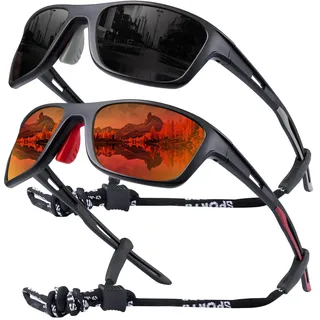 OKH 2 Stück Polarisierte Fahrrad Radsportbrillen Sport-Sonnenbrille für Herren Damen UV400 Schutz laufen Fischerei Wanderung Fahren Radfahren