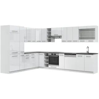Vicco Winkelküche Fame-Line L-Form 257 x 347 cm Weiß Hochglanz