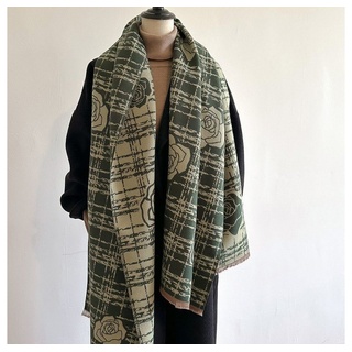 vidaXL Modeschal Modeschal Damen Schal, Weicher Kamelien-Schal mit Fransen 180*65cm grün