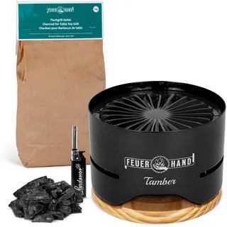 Feuerhand Tamber Tischgrill + 1 kg spezial Holzkohle fast rauchfrei schwarz
