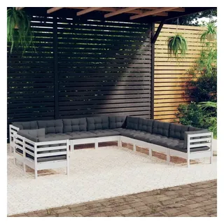 furnicato Gartenlounge-Set Garten-Lounge-Set aus Massivholz Weiß 63,5x63,5x62,5 cm, (1-tlg), Modulare Sitzgruppe mit Polstern für die Terrasse und den Balkon weiß