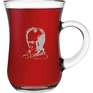 aina Türkische Teegläser Set Cay Bardagi set türkischer Tee Glas Teegläser mit Henkel 2 Stück Atatürk imza