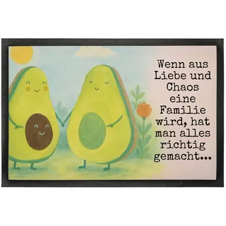 Mr. & Mrs. Panda Fußmatte Avocado Pärchen Design, fußmatte 50 x 75 cm, Weiß, Hochzeit, Schwange, rechteckig, Höhe: 50 mm, Schmutzmatte teppichmatte Abtreter weiß Ø 75 cm x 75 cm x 60 cm x 50 mm