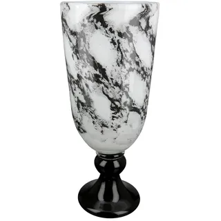 Gilde Deko Vase Pokal auf Fuß - Glasvase Marmoroptik - Elegante Dekoration Wohnzimmer - Geschenk Geburtstagsgeschenk - Farben: Schwarz Weiß Höhe 31 cm