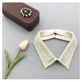SHTGOI Damen Perlenkragen Abnehmbare Falscher Kragen Hemd Halbkragen Krageneinsatz Kunstperlen Blusenkragen Einsatz Vintage Halbkragen Elegant Kleidung Accessoires für Mädchen Hemd Sommerhemd Khaki
