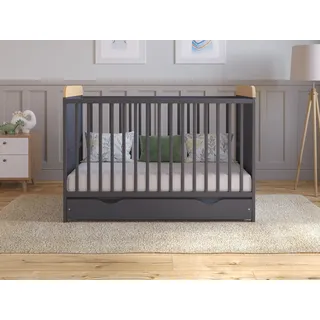 Love For Sleep Babybett Beistellbett 120x60 cm mit Schublade & Matratze - Kinderbett Baby Bett Holz Anthrazit-Kiefer, Babybett Komplett Set - Kinderbett Mitwachsend Gitterbett