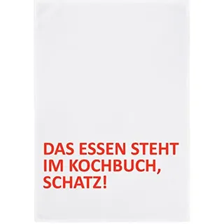 17;30 Geschirrtuch, 100% Baumwolle, humorvoller Spruch Das Essen Steht im Kochbuch Schatz!, umweltfreundlich, weiß-rot, 50x70 cm