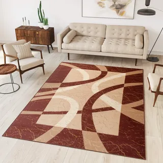 TAPISO Dream Teppich Wohnzimmer Modern Kurzflor Creme Beige Braun Meliert Streifen Wellen Bordüre Schlafzimmer Gästezimmer ÖKOTEX 140 x 200 cm
