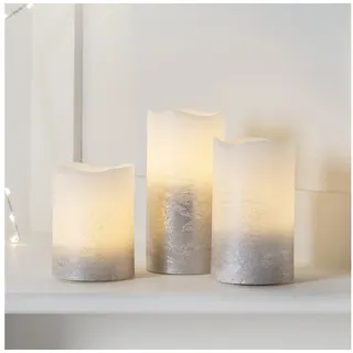 Lights4fun LED-Kerze 3er Set LED Kerzen Echtwachs flackernd warmweiß silber
