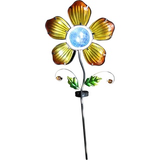 Luna24 simply great ideas... Solar Gartenstecker Blume mit Blättern aus Glas, 2 Farben wählbar (lila oder gelb) Solarleuchte, Solarlampe