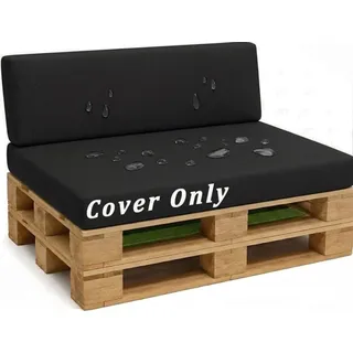 QOEUIUJ Palettenkissen Bezug 120×60 120×80 60×80 120×40, Beidseitig Wasserdichter Ersatzbezug für Palettensofa Outdoor mit Reißverschluss, Wetterfeste Kissenhülle(Schwarz,Back 60x40cm)