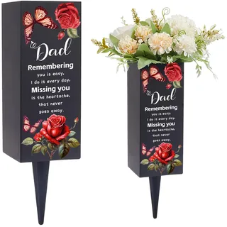 CREATCABIN Friedhofsvasen Mit Spikes Gedenkvase Metall Friedhofsblumenhalter Schmetterlingsrose Schwarze Grabblumenvase Dekorationen Für Grabstätte Papa Verlust Eines Geliebten Menschen 20x8cm