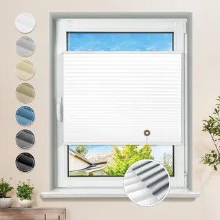 Plissee ohne Bohren Verdunkelung Klemmfix Weiß 80x210cm Thermo Plissees 100% Verdunklung Verdunklungsplissee ohne Bohren Sichtschutz und Sonnenschutz