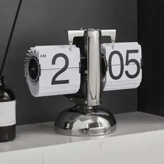 Automatische Umblätteruhr Im Europäischen Stil, Minimalistische Retro-wohnzimmeruhr, Kleine Mechanische Pendeluhr, Weiß Mit Einem Einzelnen Fuß.