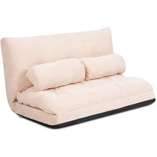 FANTASK Bodensofa klappbar, 6-stufig einstellbares Schlafsofa mit Rückenlehne, Boden Schlafsessel mit 2 Kissen, Klappsofa gepolstert für Schlafzimmer Wohnzimmer (Beige)