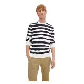 Tom Tailor Herren Rundhals Pullover PRINTED STRIPE KNITTER Regular Fit Blau Blau Stripe 31223 M
