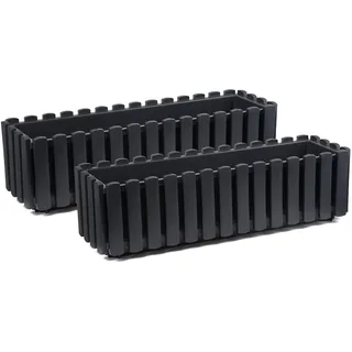 Tymar Blumenkasten landhausstil, Balkonkasten lattenoptik, Pflanzkasten Landhaus, 2er-Pack, Garten, Balkon, Terrasse (Anthrazit, 60 cm)