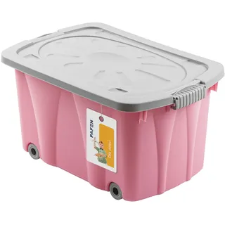 PAFEN Piraten Spielzeugkiste 49l mit Rollen - Schatzkiste 58 x 29,5 x 37,5cm - Spielzeugbehälter Aufbewahrungsbox für Kinder Ordnungsbox, Rosa