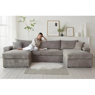 OTTO home Wohnlandschaft Cosy U-Form, B: 309 cm, Sitzaufbau im Sandwich-Federkern, 2 Zierkissen, Mega-Sofa, Cord oder Struktur weich, Kaltschaumauflage beige
