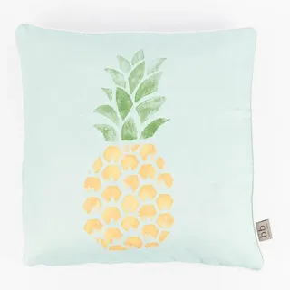 ELBERSDRUCKE Dekokissen Kissenhülle mit Keder Mikrofaser Ananas mintgrün gelb weiß 45x45cm bunt|gelb|grün