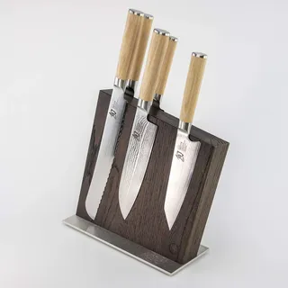 Palatina Werktstatt ® | Kai Shun Classic White Damastmesserset + massiver Magnet-Messerblock aus Räuchereiche (Variante -B- 5 Messer)